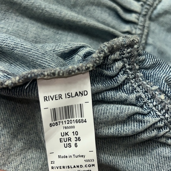 River Island Tinker T Frill Mini Denim Shirt Dress in Light Blue - Picture 11 of 16
